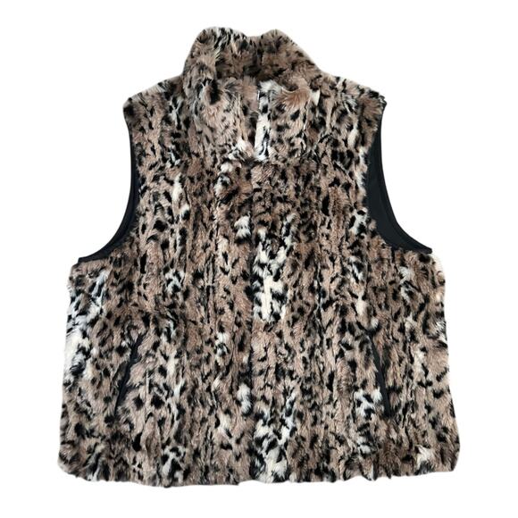 East 5th Women’s Reversible Faux Fur Leopard Print Black Vest Size Large - Picture 2 of 9